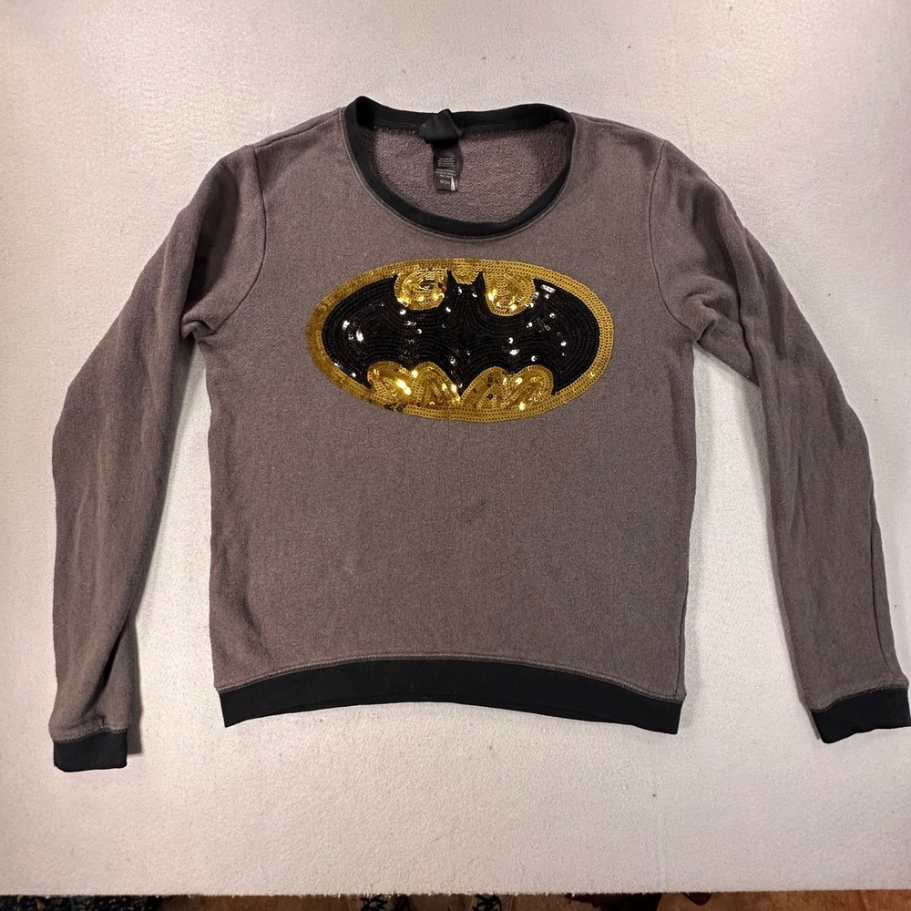 DC Comics Batman Sequin Logo Women's grey Sweatshirt Pullover Small Halloween